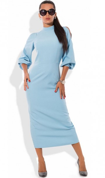 Голубое платье футляр миди Д-1275