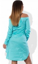 Голубое платье рубашка с открытыми плечами размеры от XL ПБ-417, фото 2