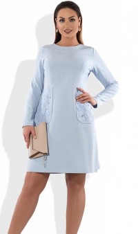 Голубое женское платье мини размеры от XL ПБ-468, фото