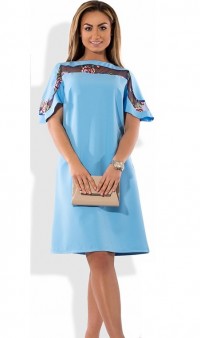 Голубое женское платье с вышивкой размеры от XL ПБ-436, фото
