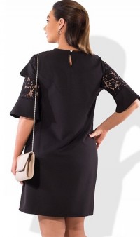 Коктейльное черное платье декорированное оборками размеры от XL ПБ-385, фото 2