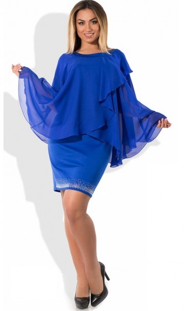 Коктейльное женское платье синее размеры от XL ПБ-492, фото