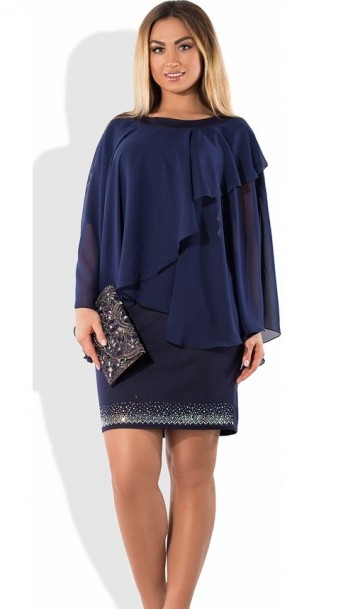 Коктейльное женское платье темно синее размеры от XL ПБ-491, фото