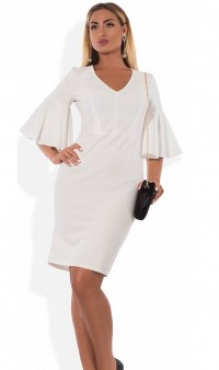 Красивое платье футляр белое с воланами на рукавах размеры от XL ПБ-526, фото