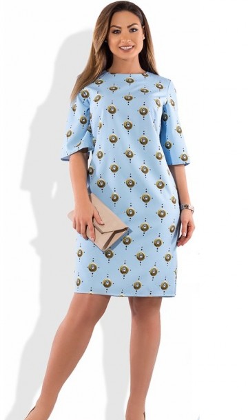 Красивое платье женское голубое с принтом размеры от XL ПБ-390, фото