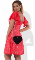 Красивое женское платье коралловое из гипюра размеры от XL ПБ-332, фото 2