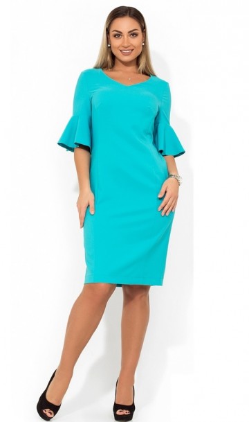 Красивое женское платье миди голубое размеры от XL ПБ-419, фото