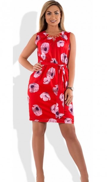 Красивое женское платье мини на лето красное размеры от XL ПБ-575, фото