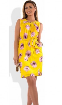 Красивое женское платье мини на лето желтое размеры от XL ПБ-574, фото