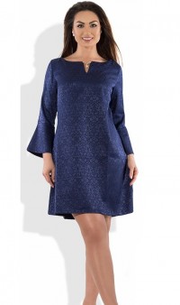 Красивое женское платье с брошкой темно-синее размеры от XL ПБ-480, фото