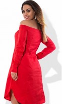 Красное платье рубашка с открытыми плечами размеры от XL ПБ-415, фото 2