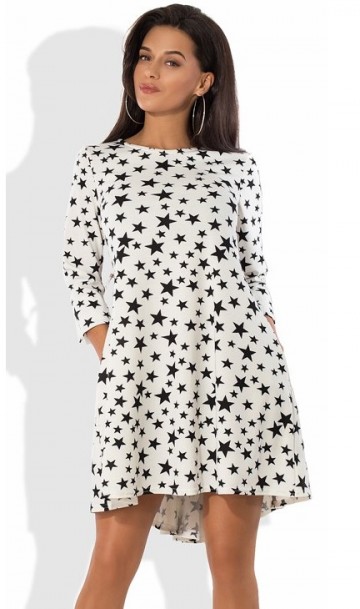 Модное белое платье со звездочками Д-1255