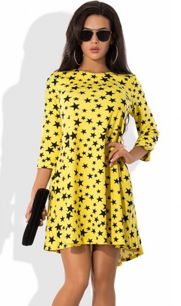 Модное желтое платье со звездочками Д-1254