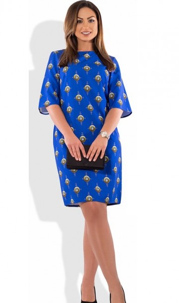 Нарядное платье женское синее с принтом размеры от XL ПБ-388, фото