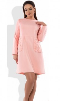 Персиковое женское платье мини размеры от XL ПБ-469, фото