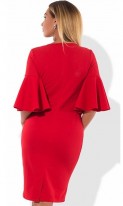 Платье футляр красное с воланами на рукавах размеры от XL ПБ-527, фото 2
