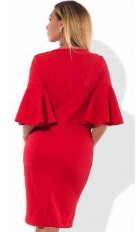 Платье футляр красное с воланами на рукавах размеры от XL ПБ-527, фото 2