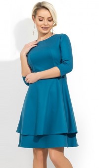 Платье-мини синее с двухслойной юбкой Д-1217