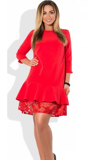 Платье женское красное с пышной оборкой снизу размеры от XL ПБ-537, фото