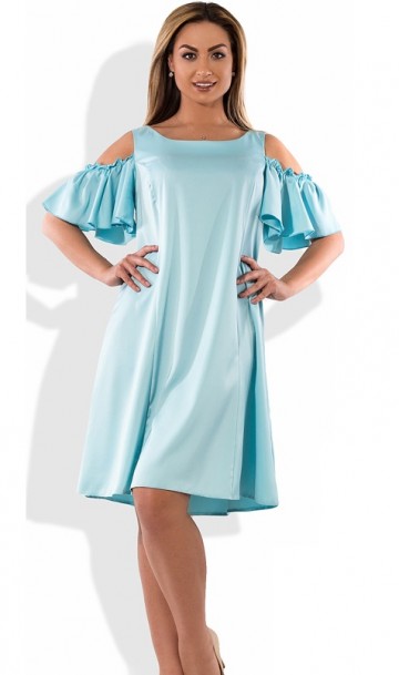 Платье женское мини голубое с открытыми плечами размеры от XL ПБ-370, фото