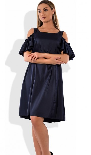 Платье женское мини темно-синее с открытыми плечами размеры от XL ПБ-367, фото