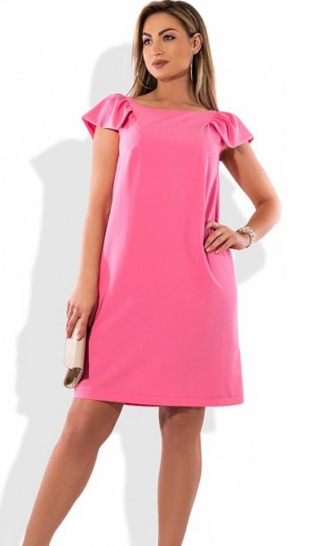 Розовое платье сарафан мини с рукавами крылышками размеры от XL ПБ-461, фото