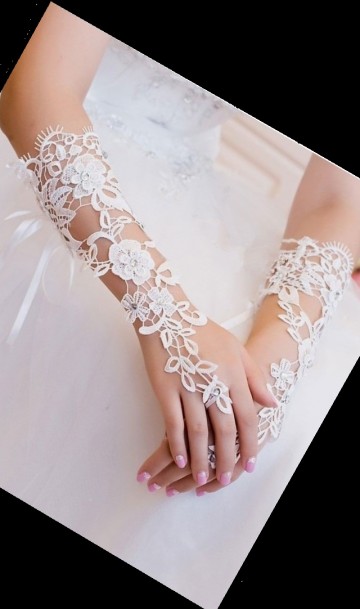 Свадебные перчатки белые из вязаного кружева А-1026