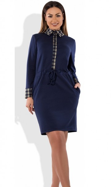 Темно-синее женское платье с манжетами размеры от XL ПБ-376, фото