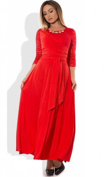 Вечернее платье макси красное размеры от XL ПБ-402, фото
