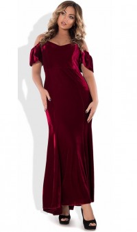 Вечернее женское платье из бархата бордовое размеры от XL ПБ-472, фото
