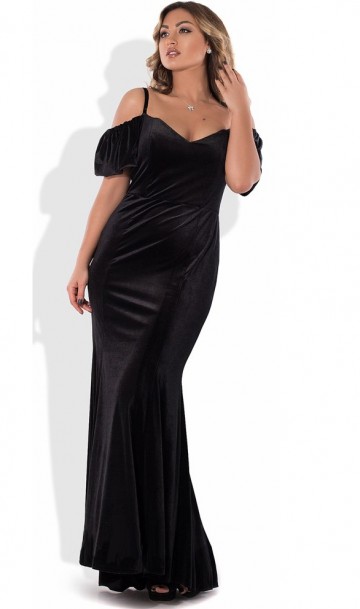 Вечернее женское платье из бархата черное размеры от XL ПБ-473, фото