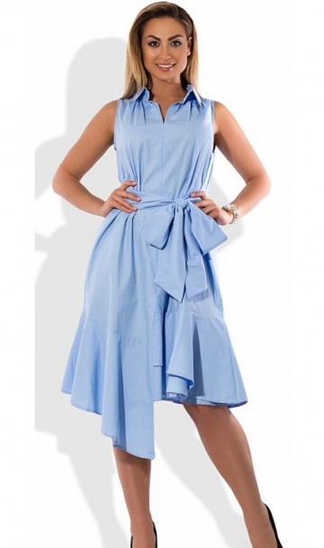 Женское асимметричное платье голубое размеры от XL ПБ-586, фото