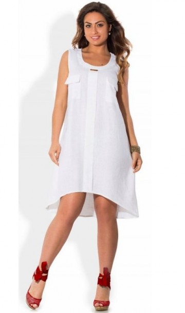 Женское белое платье сарафан из льна размеры от XL ПБ-425, фото