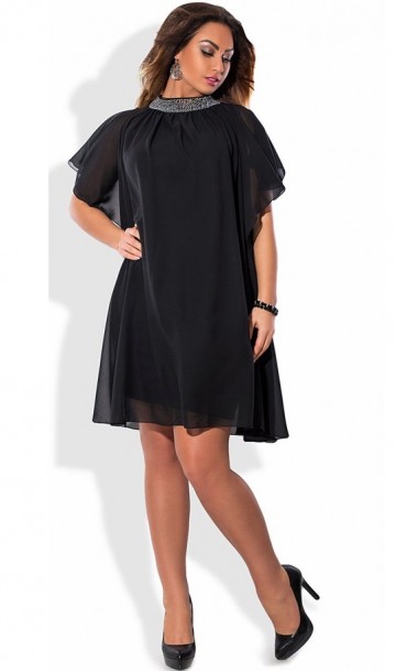 Женское платье черное со стразами на вороте размеры от XL ПБ-609, фото