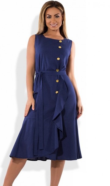 Женское платье из льна темно-синее размеры от XL ПБ-442, фото