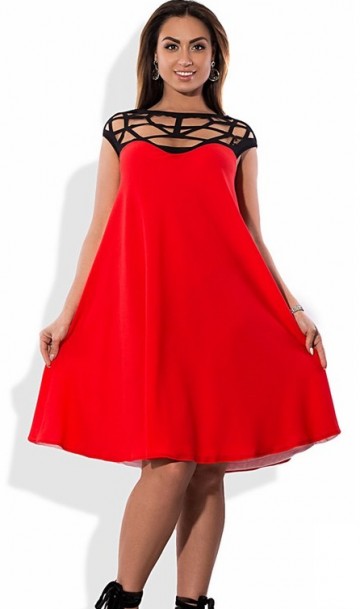 Женское платье красное с переплетенным черным верхом размеры от XL ПБ-499, фото