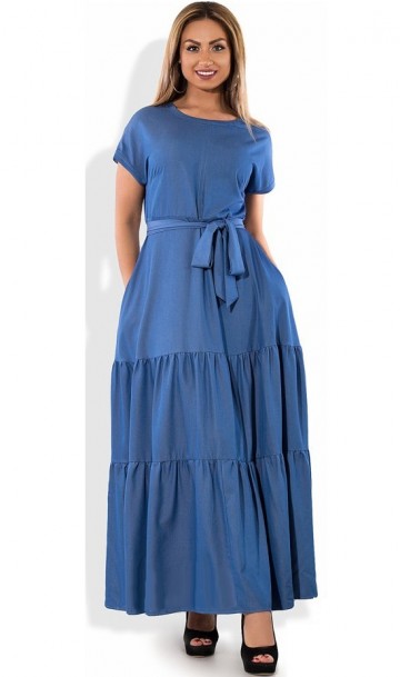 Женское платье макси голубое размеры от XL ПБ-317, фото