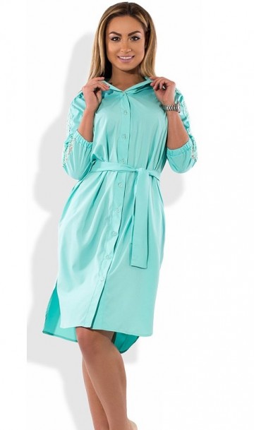 Женское платье рубашка ментолового цвета размеры от XL ПБ-445, фото