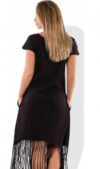 Женское платье с бахромой черное размеры от XL ПБ-434, фото 2