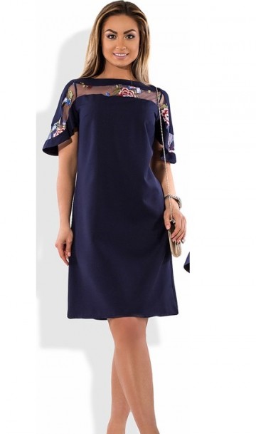 Женское платье с вышивкой темно синее размеры от XL ПБ-433, фото