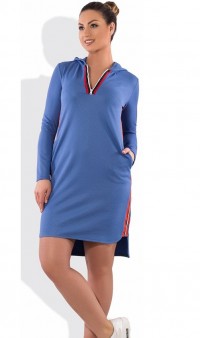 Женское платье толстовка в стиле поло голубое размеры от XL ПБ-391, фото