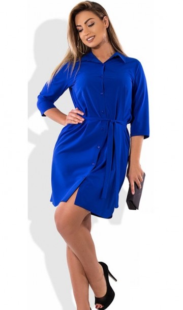 Женское стрейчевое платье рубашка синего цвета размеры от XL ПБ-446, фото