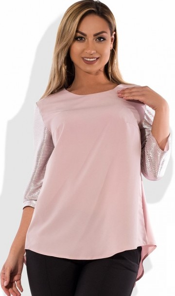Блуза из трикотажного люрекса пудрового цвета размеры от XL 3123, фото