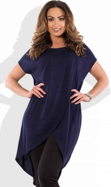 Блуза темно синяя из ангоры с асимметричным подолом размеры от XL 3130, фото