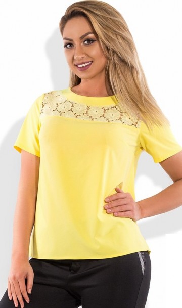 Блуза желтая с гипюровой отделкой размеры от XL 3109, фото