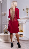 Бордовое платье-трапеция с кружевом Д-1344 фото 2