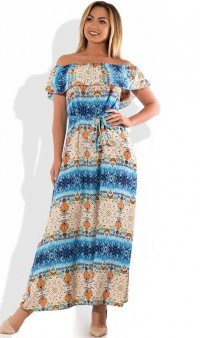 Красивое летнее платье в пол с поясом размеры от XL ПБ-616, фото