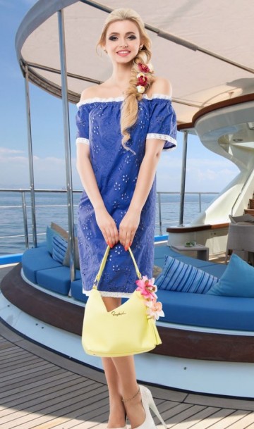 Легкое синее летнее платье из хлопка Д-1434