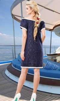 Легкое темно-синее летнее платье из хлопка Д-1436 фото 2
