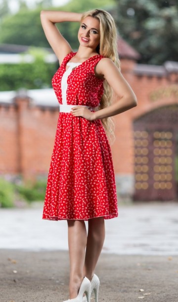Летнее красное платье из штапеля Д-1425